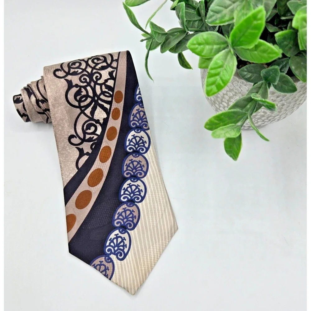 Prieto‎ Mens Necktie 100% Silk USA Abstract Brown Black Blue Unique Tie  56x4